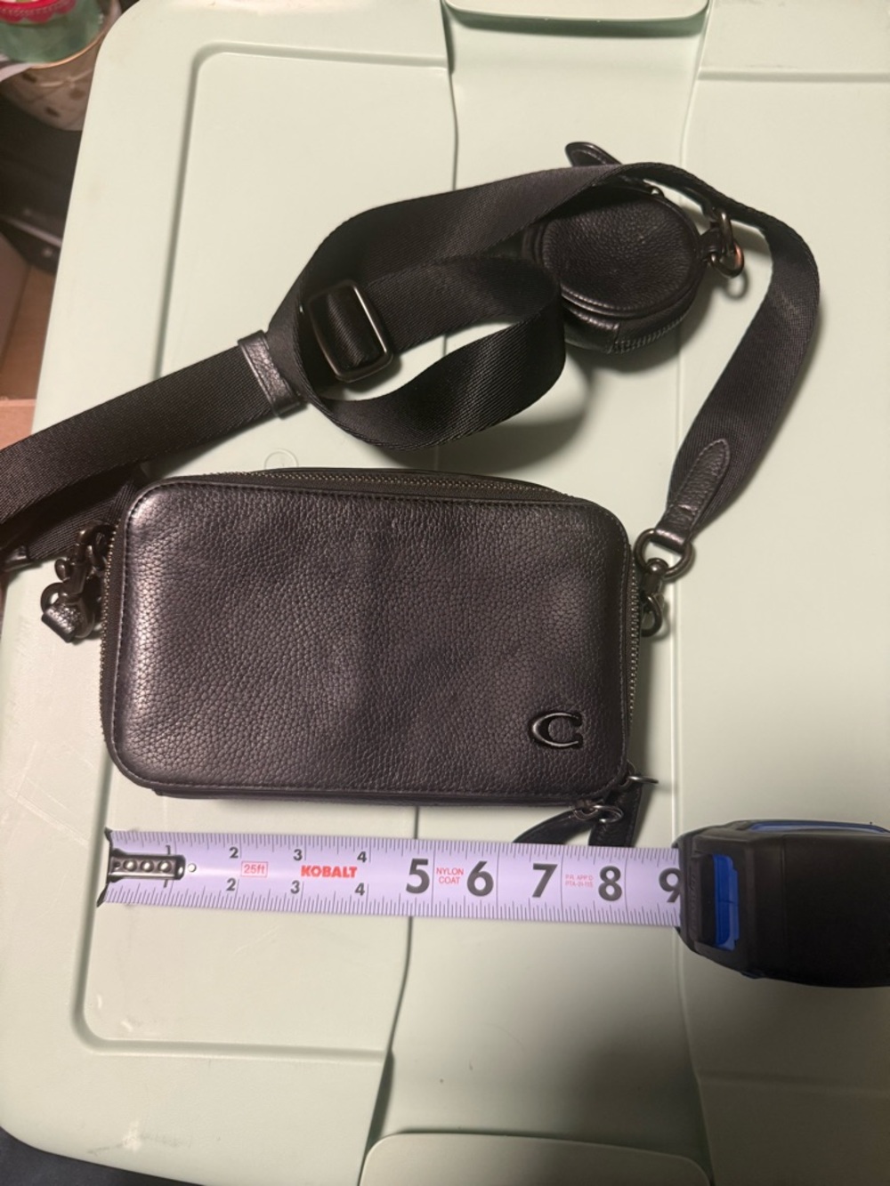 Black Leather Crossbody Bag with Coin Pouch